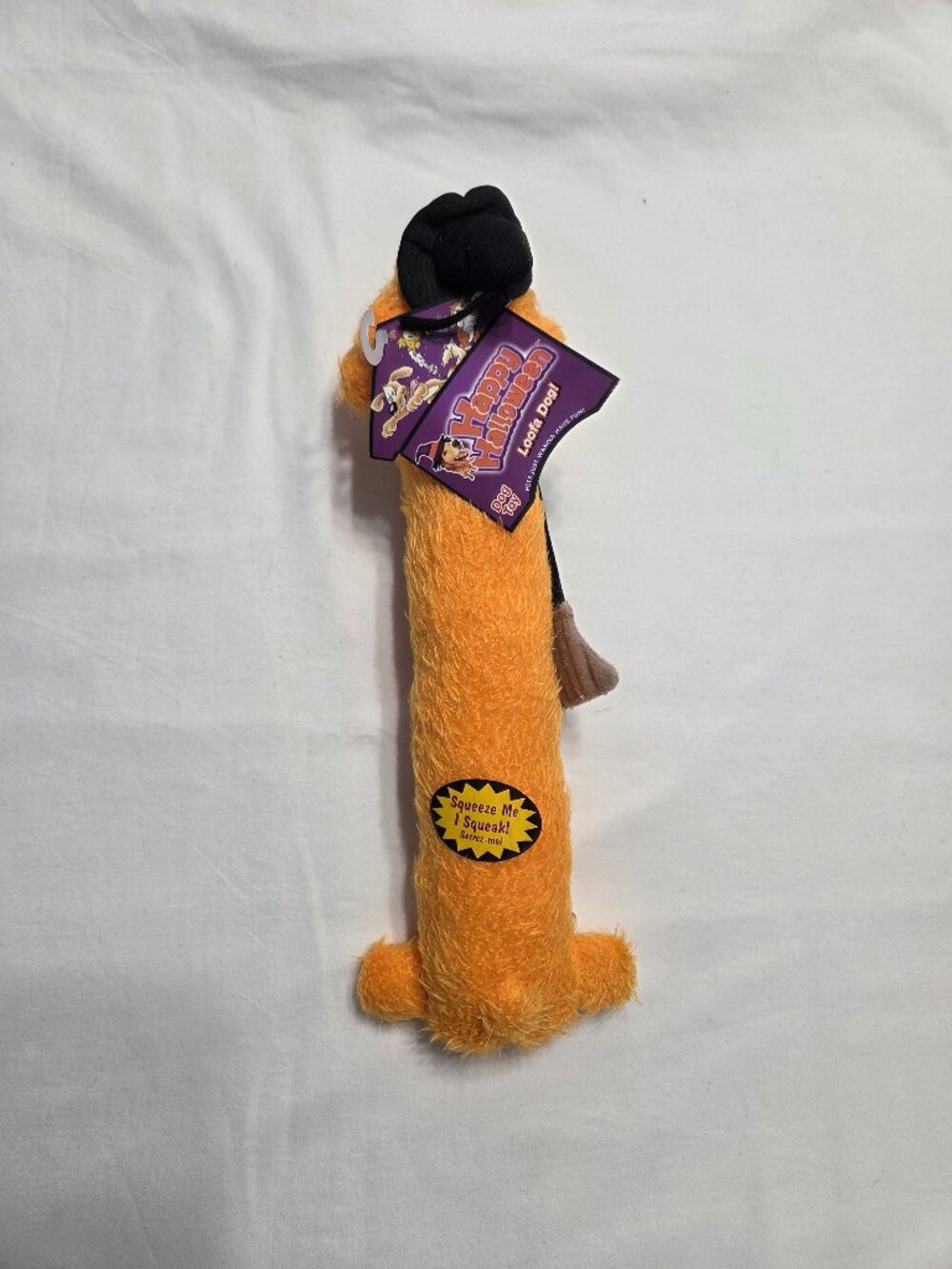 Multipet Halloween Loofa Dog Witch Plush Squeaker Toy 12" Orange Vintage 2008 NW